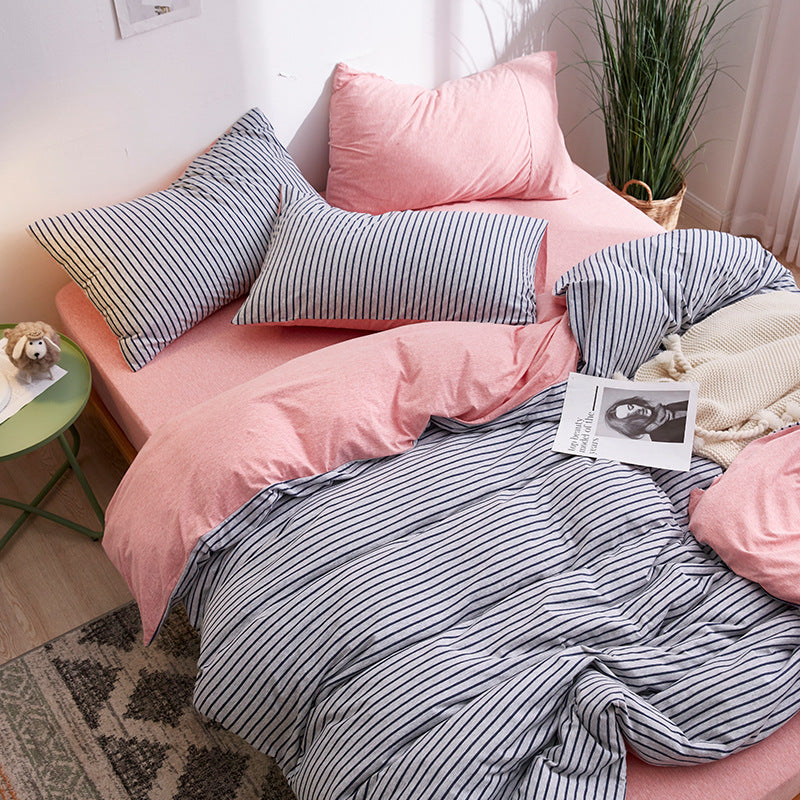 4-Piece 100% Cotton Striped Bedding Set – Japanese Style Tianzhu Cotton Bed Set