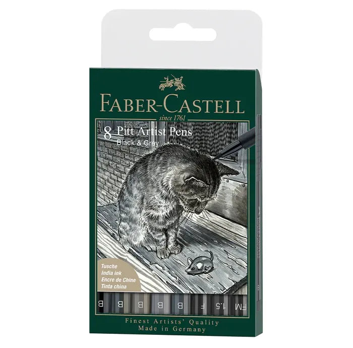 Faber-Castell - PITT Artist Pen - Black & Grey Wallet of 8