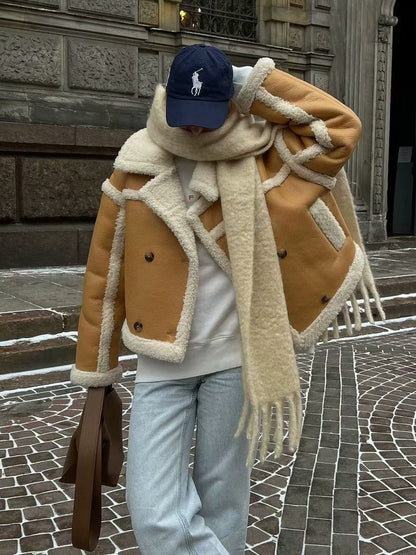 Women's Loose Lamb Wool Short Coat