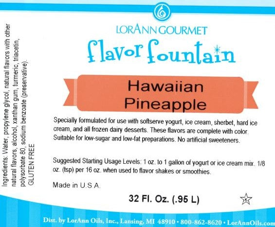 Hawaiian Pineapple Flavor - 4 oz. - 32 oz. - Ice Cream and Beverage Flavors - LorAnn Oils - Canadian Distribution - Ships Free Within Canada on Orders Above CAD $199