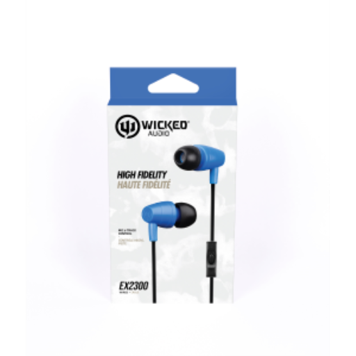 Écouteurs filaires Wicked Audio EX2300 avec microphone – Bleu