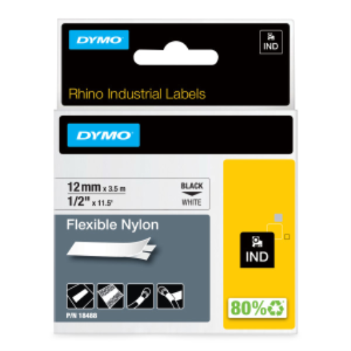 DYMO Rhino Industrial Flexible Nylon Labels, Authentic DYMO Labels, For Labeling Wires, Cables and More (1/2", Black on White)