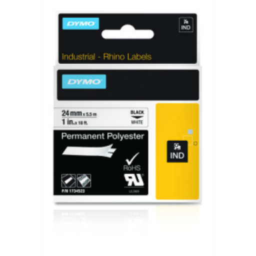 Rhino 1" White Perm Poly Label - 24Mm