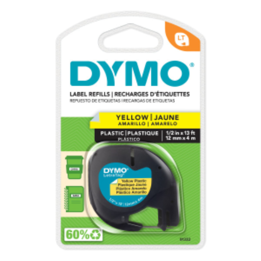 DYMO Labeling Tape for LetraTag Label Makers, Black Print on Yellow Labels, 1/2" x 13-Foot Roll