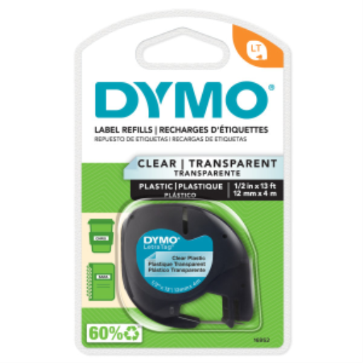 DYMO Labeling Tape for LetraTag Label Makers, Black Print on Clear Labels, 1/2" x 13-Foot Roll