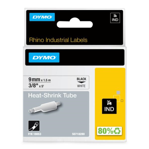 DYMO Rhino Industrial Heat-Shrink Labels, Authentic DYMO Labels, For Tubing or Cables, (3/8" Tube, Black on White)