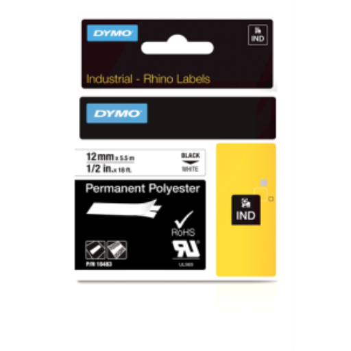 Rhino 1/2" White Perm Poly Label- 12Mm