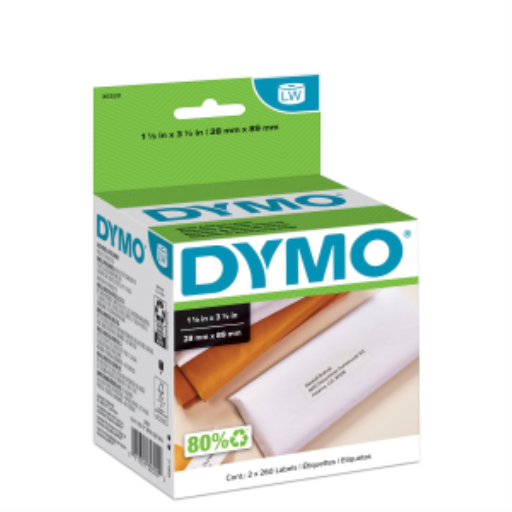 DYMO Authentic LW White Mailing Address Labels, DYMO Labels for LabelWriter Label Printers, 1-1/8" x 3-1/2", 2 Rolls of 260 (520 Total)