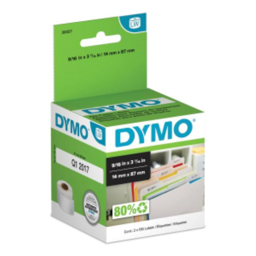 DYMO LW 1-Up File Folder Labels, DYMO Labels for LabelWriter Label Printers, White, 9/16" x 3-7/16", 2 Rolls of 130 (260 Total)