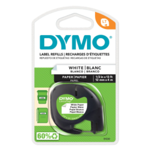 DYMO LT Paper Labels for LetraTag Label Makers, Black Print on White Labels, 1/2-Inch x 13-Foot Roll