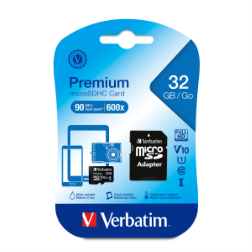 Verbatim 32GB Prem MicroSDHC UHS-I V10 Cls10 Ada