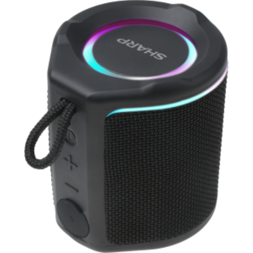 Sharp GX-BT190-BK Ultra-Portable Bluetooth Speakers – IP67 Waterproof & Dustproof, 15-Hour Battery, LED Mood Lighting – Black