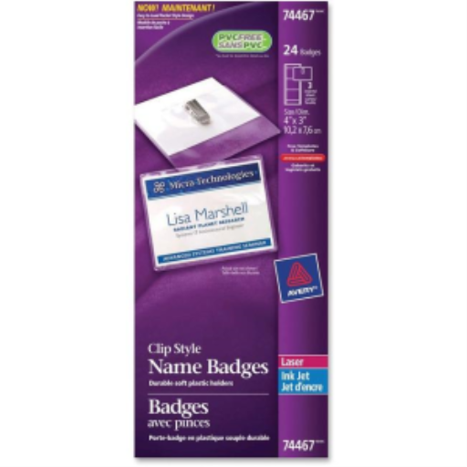 74467 NAME BADGE KIT, CLIP STYLE, GARMENT FRIENDLY, 4" X 3",