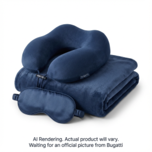 Bugatti 3 Piece Travel Set (Memory Foam Neckpillow, Silky Eye Shade, Velvety Blanket)