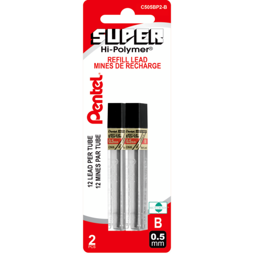 Recharge de super-mine Hi-Polymer (0,5 mm), B, 12 mines par tube, paquet de 2