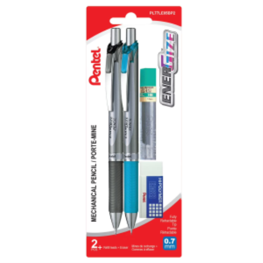 EnerGize Retractable Mechanical Pencil (0.7mm) 2PC Pack with 0.7mm Refill Lead and Eraser