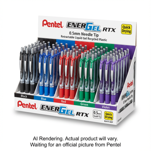 EnerGel Needle Point Liquid Gel Pen (0.5mm) Open Stock Assorted Display, 72PCS