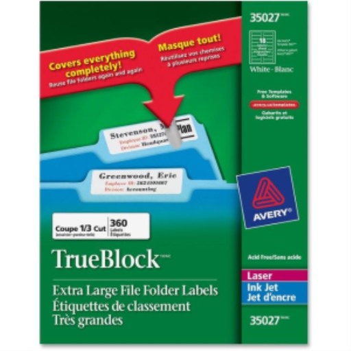35027 ÉTIQUETTES DE CLASSEMENT, TRUEBLOCK, 37/16" X 15/16", EXTRA LARGES