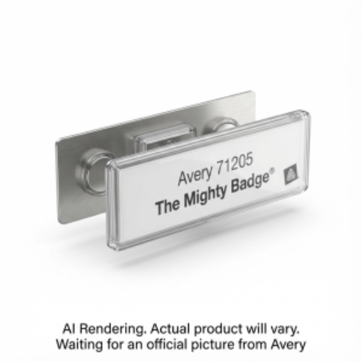 Avery Inkjet The Mighty Badge? Kit de badges nominatifs réutilisables en argent, 2,5 cm x 7,6 cm, 10 badges/boîte