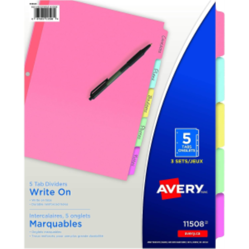 INTERCALAIRES WRITEON, 5 ONGLET, 3 JEUX, MULTICOLORE, LISSE