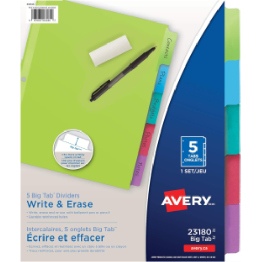 23180 Avery PAPER DIVIDER ASST BTWO 5T1SET