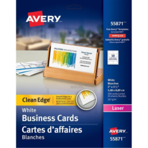 55871 CARTES DE VISITE MICRO-PERFORÉES, BLANCHES, 2" X 3 1/2", 20 FEUILLE
