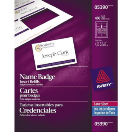 BADGES NOMINATIFS, CARTES DE RECHANGE 3 1/2" X 2 1/4", 50 FEUILLES