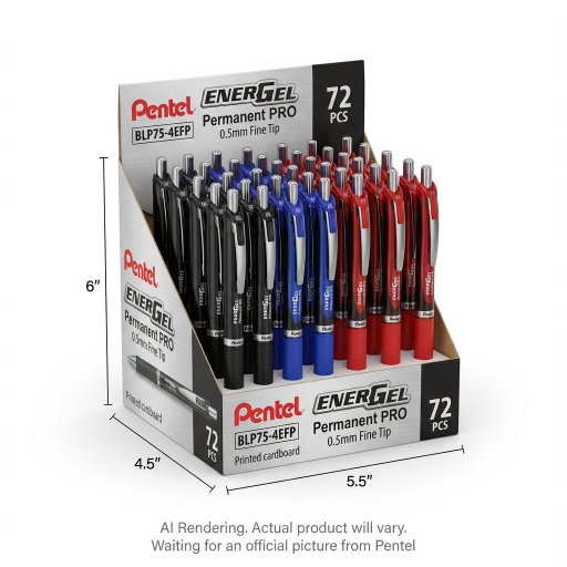 EnerGel Permanent Liquid Gel Pen (0.5mm), Assorted Open Stock Display, 72PCS