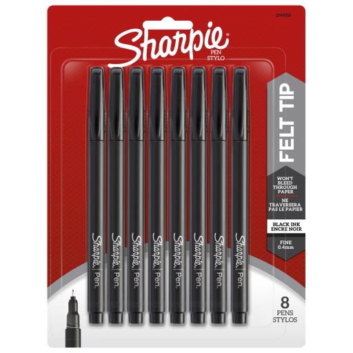 Sharpie Pens, Felt Tip, Fine Point (0.4 mm), Black, 8 Count