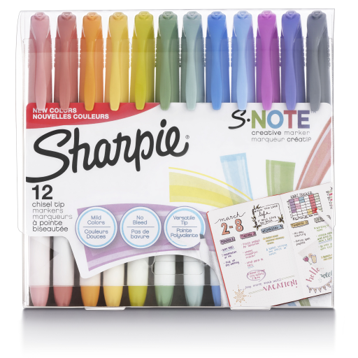 Sharpie S-Note Creative Markers, Highlighters, Assorted Colours, Chisel Tip, 12 Count