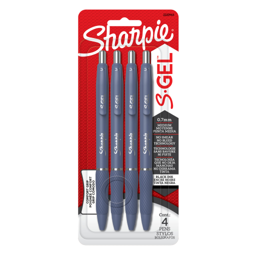 Sharpie 2220964 S-Gel Moonlit Midnight – Stylo Gel Rétractable à Pointe Moyenne 0,7 mm, Noir, Paquet de 4