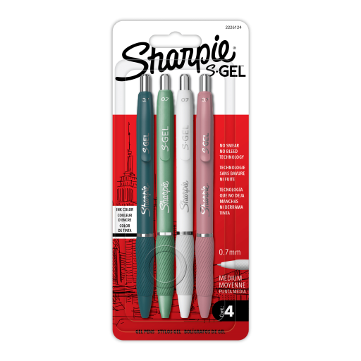 Sharpie S-Gel, stylos gel, pointe moyenne (0,7 mm), corps fantaisie assortis, encre noire, paquet de 4