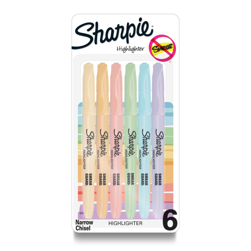Sharpie Pocket Highlighters, Narrow Chisel Tip, Mild Pastel Colours, 6 Count – Smear Guard Ink Technology