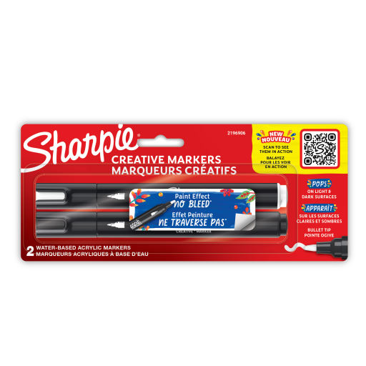 Sharpie Creative Markers, Water-Based Acrylic Markers, Bullet Tip, Assorted Colours, 2 Count