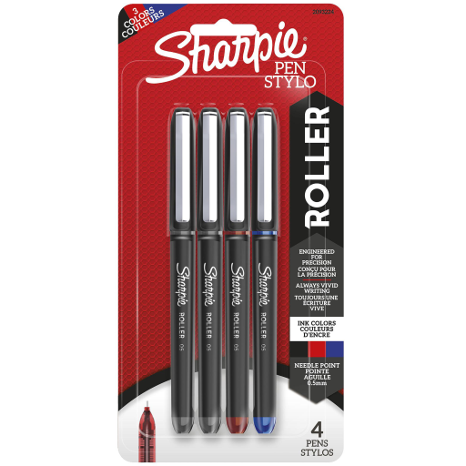 Sharpie 2093224 Rollerball Pen, Needle Point Precision Pen – Assorted Colours, 4 Pack