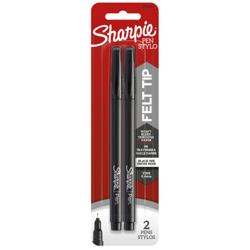 Sharpie Pens, Felt Tip, Fine Point (0.4 mm), Black, 2 Count