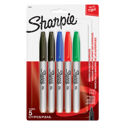 Sharpie Permanent Markers - Fine Tip - Assorted Colours - 5 Pack