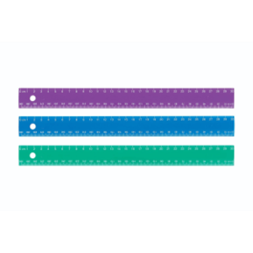 30cm Asst Colours, Double Bevel – cm/mm Grads / 30cm couleurs assorties, deux biseaux – graduations cm et mm