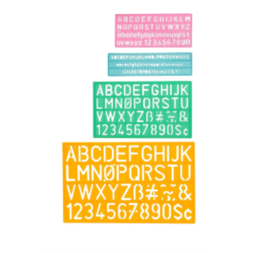 4 Piece Lettering Guide, Uppercase, Letters and Numbers Ensembles de 4 pochoirs, majuscules, lettres, et nombres