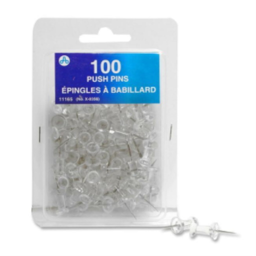 Push Pins Clear, 100/Box / Transparent 100 par boîte