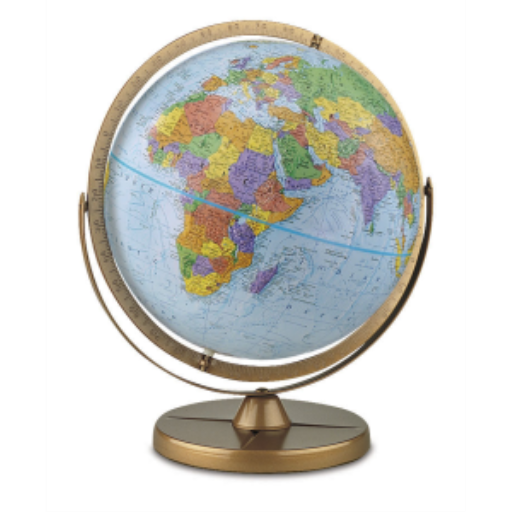 Replogle Pioneer Globe 12"/30cm de diamètre, globe de bureau océan bleu avec support en métal et méridien complet (anglais)