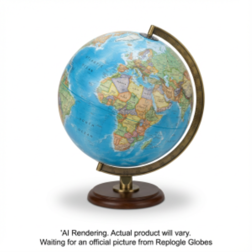 Replogle Globes 12" National Geographic Hudson Desk Globe – Blue Ocean with Walnut-Finished Hardwood Base