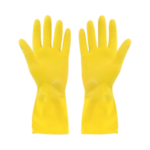 Rubber Gloves Flocklined Yellow Medium Extended Cuff - (12 pair)