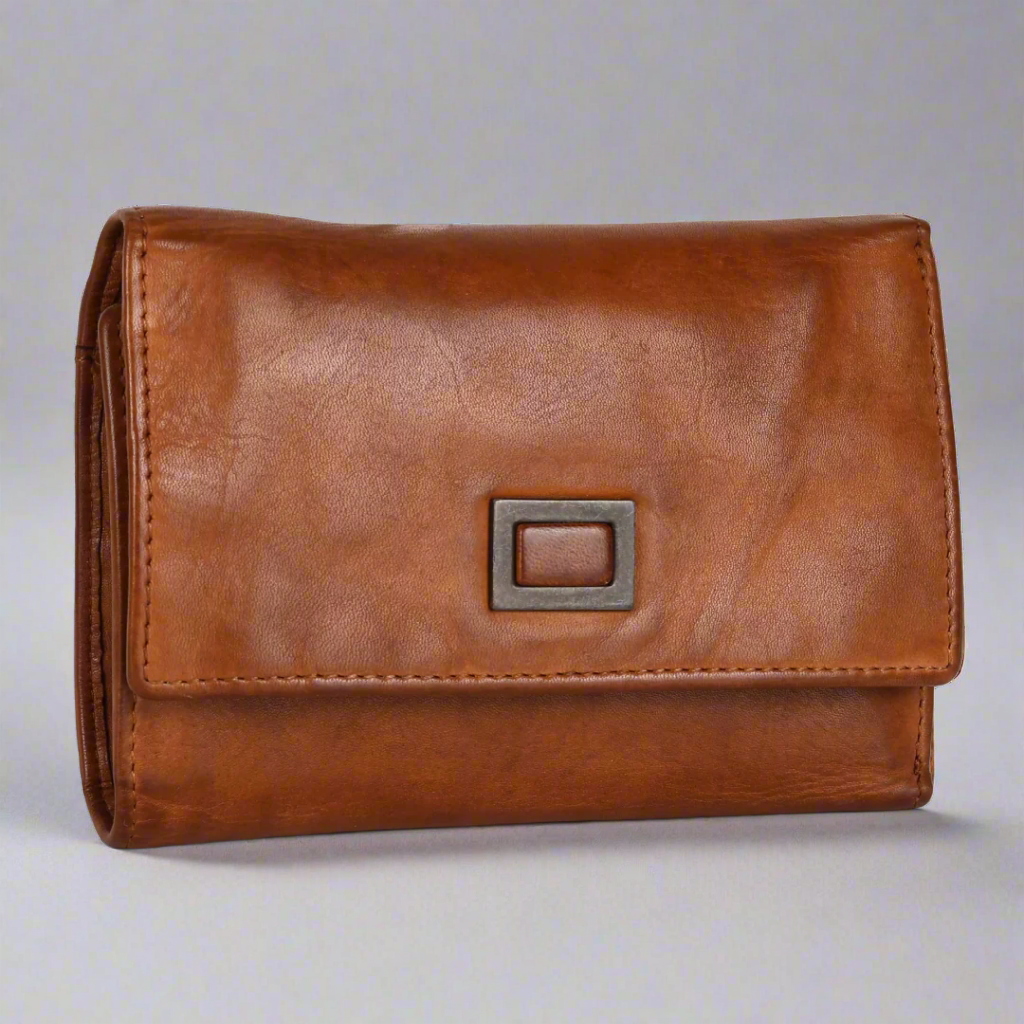 Portefeuille en cuir carré à patte MET pour femme