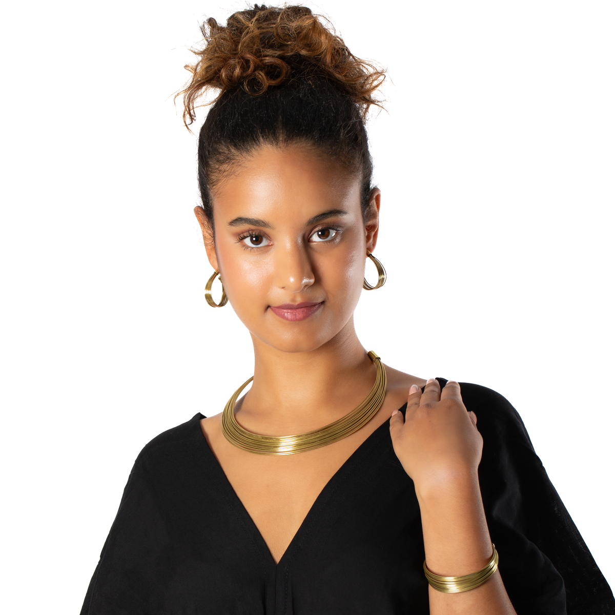 Multi Strand Wire Metal Collar Necklace - Gold Colour