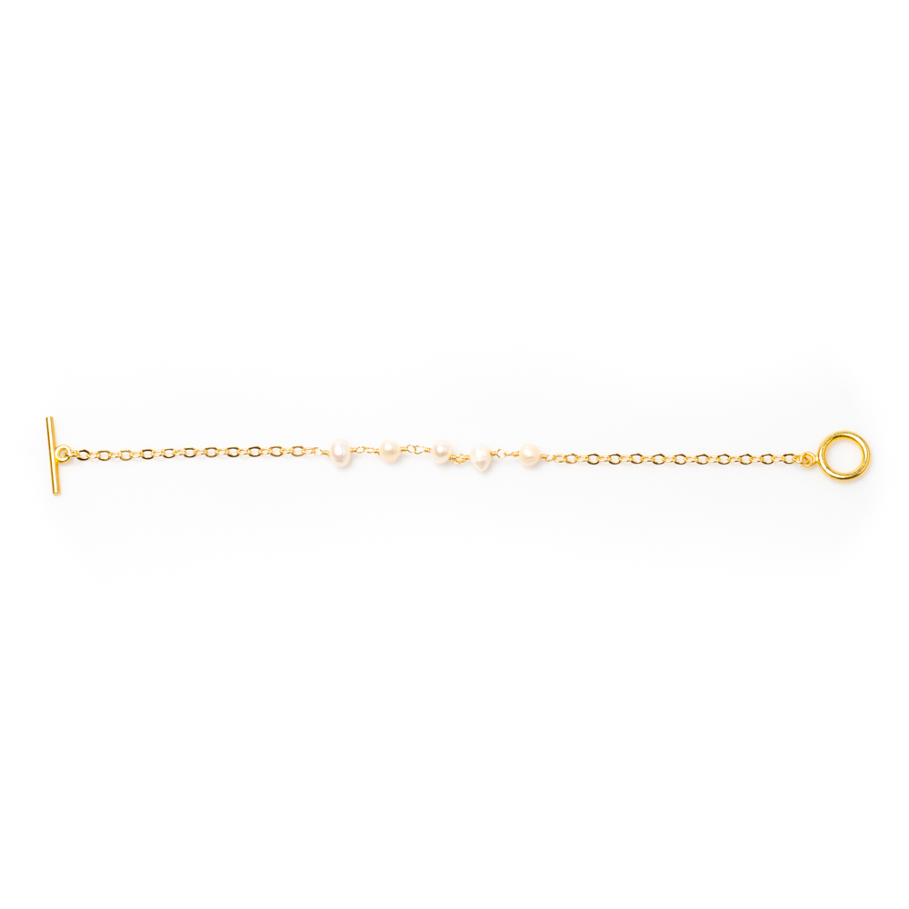 Delicate Pearl & Chain Bracelet In Gold Plate