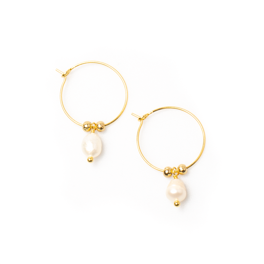 Hoop & Pearl Earring In Gold Plate