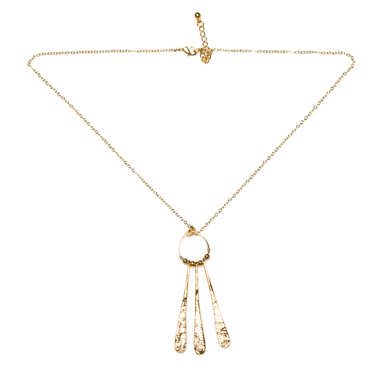 Beaten Triple Tear Drop Necklace - Gold Plate