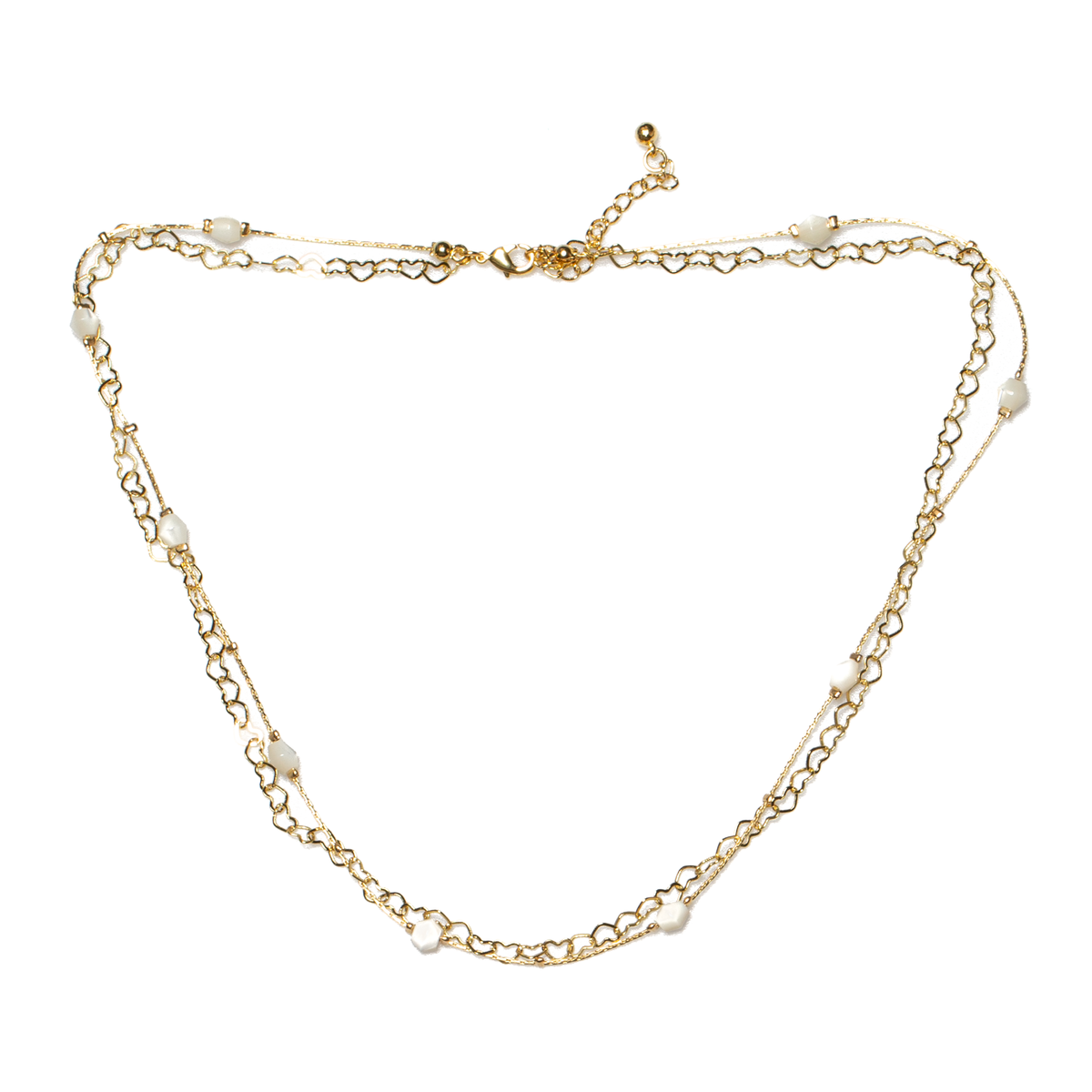 Collier chaîne cœur avec perle blanche plaqué or