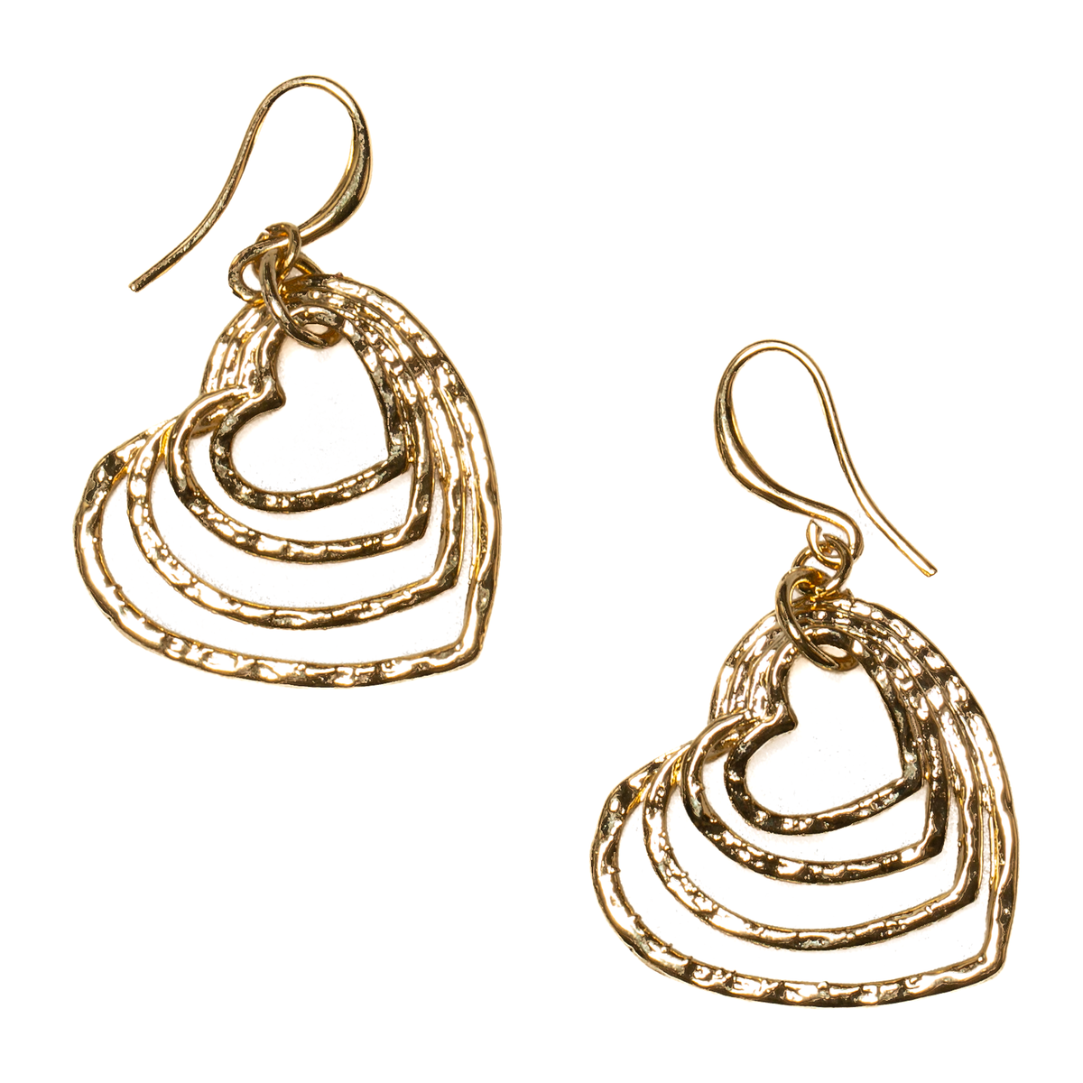 Stacked Open Heart Earring In Gold Plate